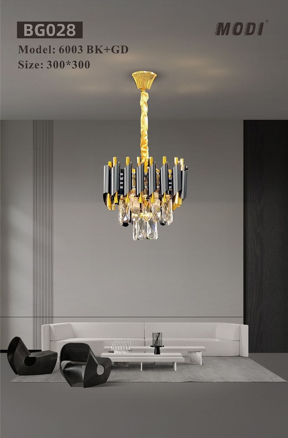 Gold & Black Modern Crystal Chandelier - Image 6
