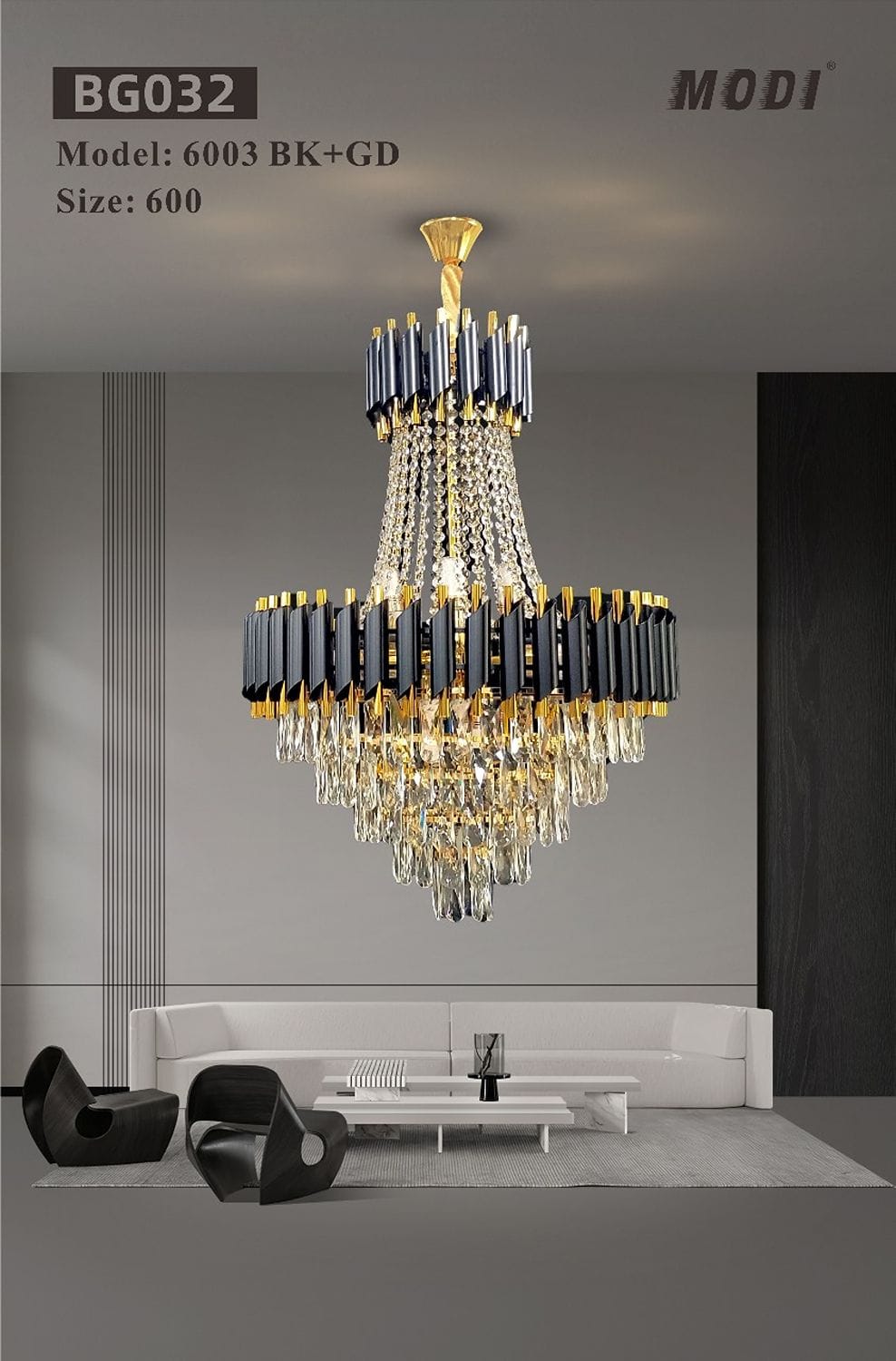 Gold & Black Modern Crystal Chandelier - Image 4