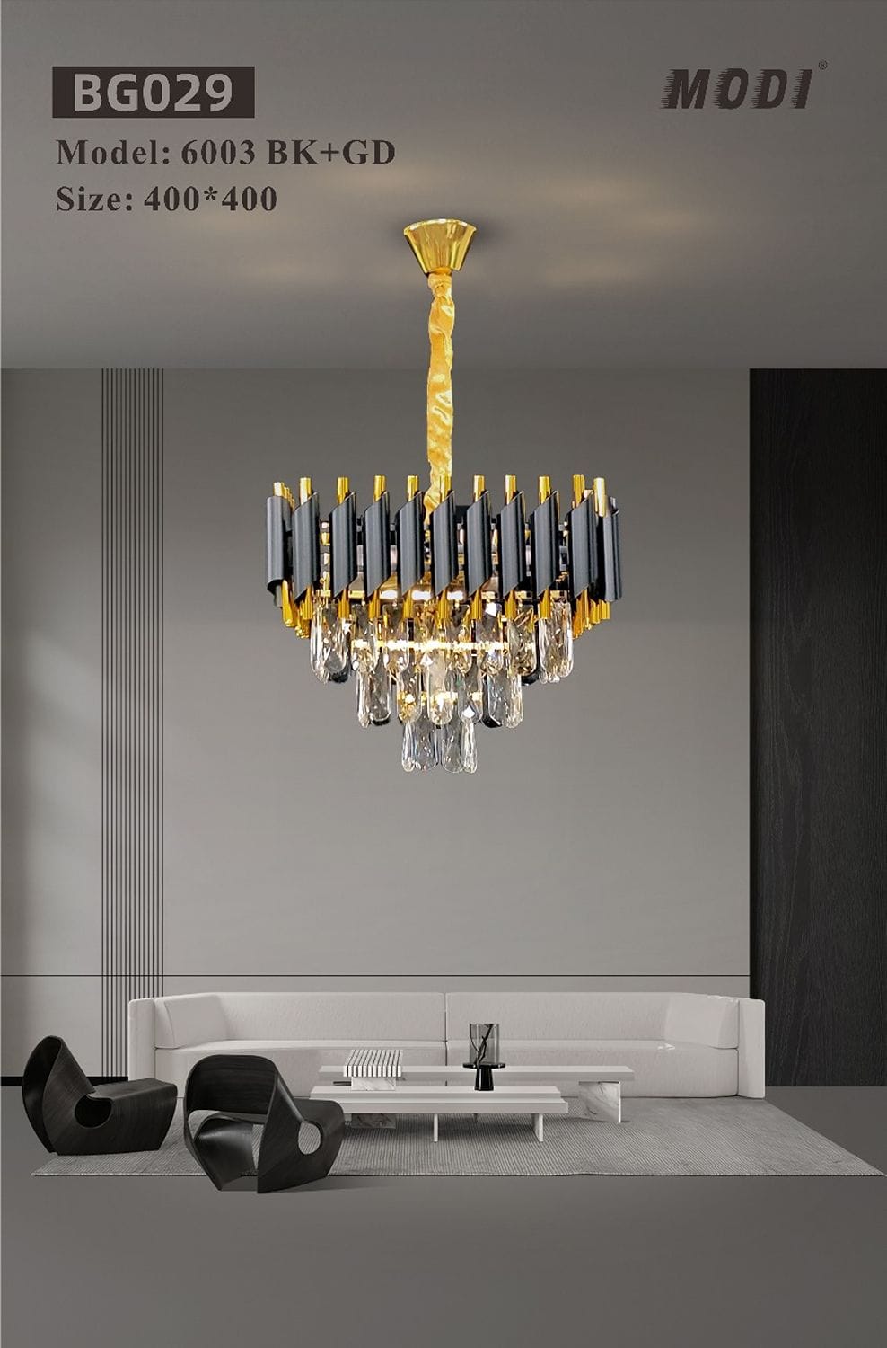 Gold & Black Modern Crystal Chandelier - Image 3