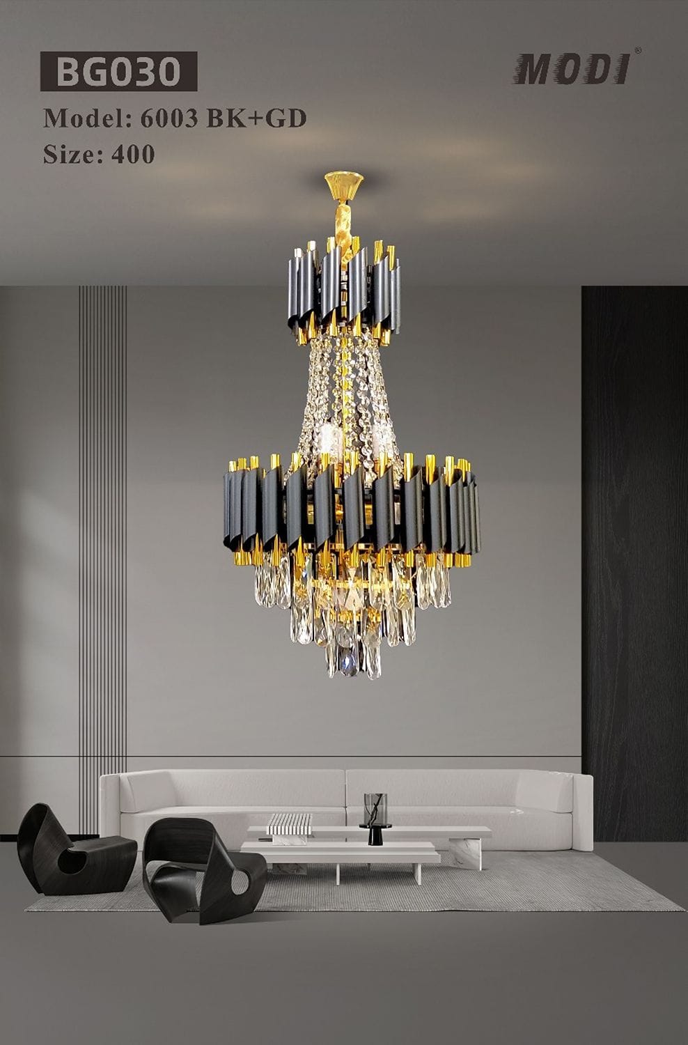 Gold & Black Modern Crystal Chandelier - Image 5
