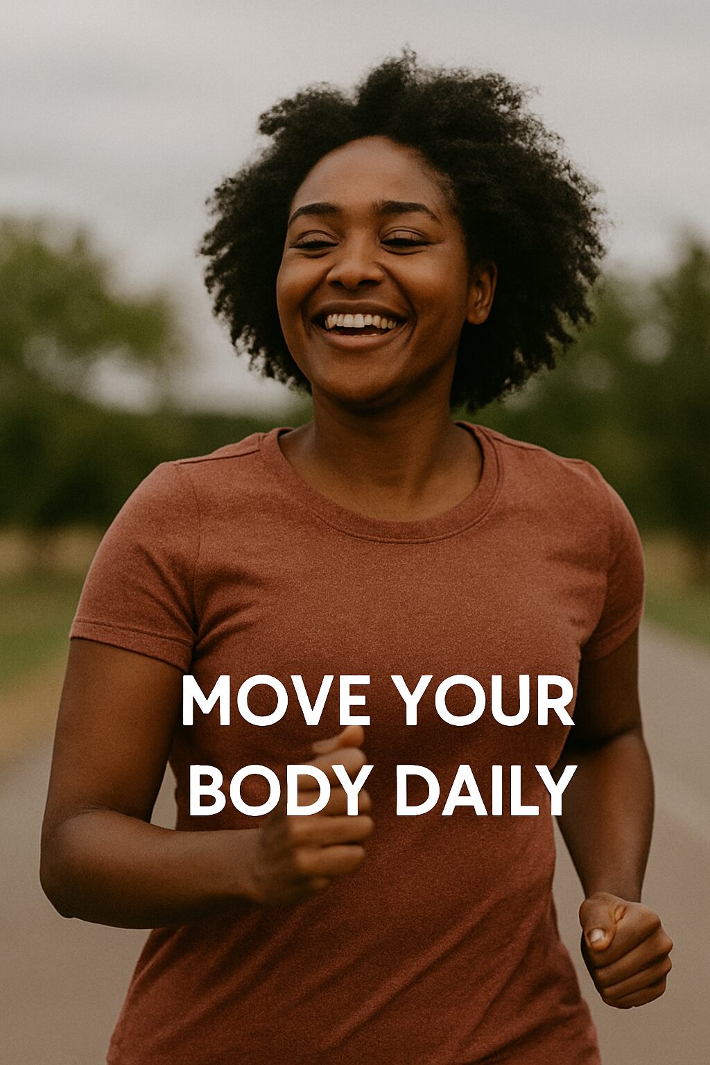 African woman jogging and smiling