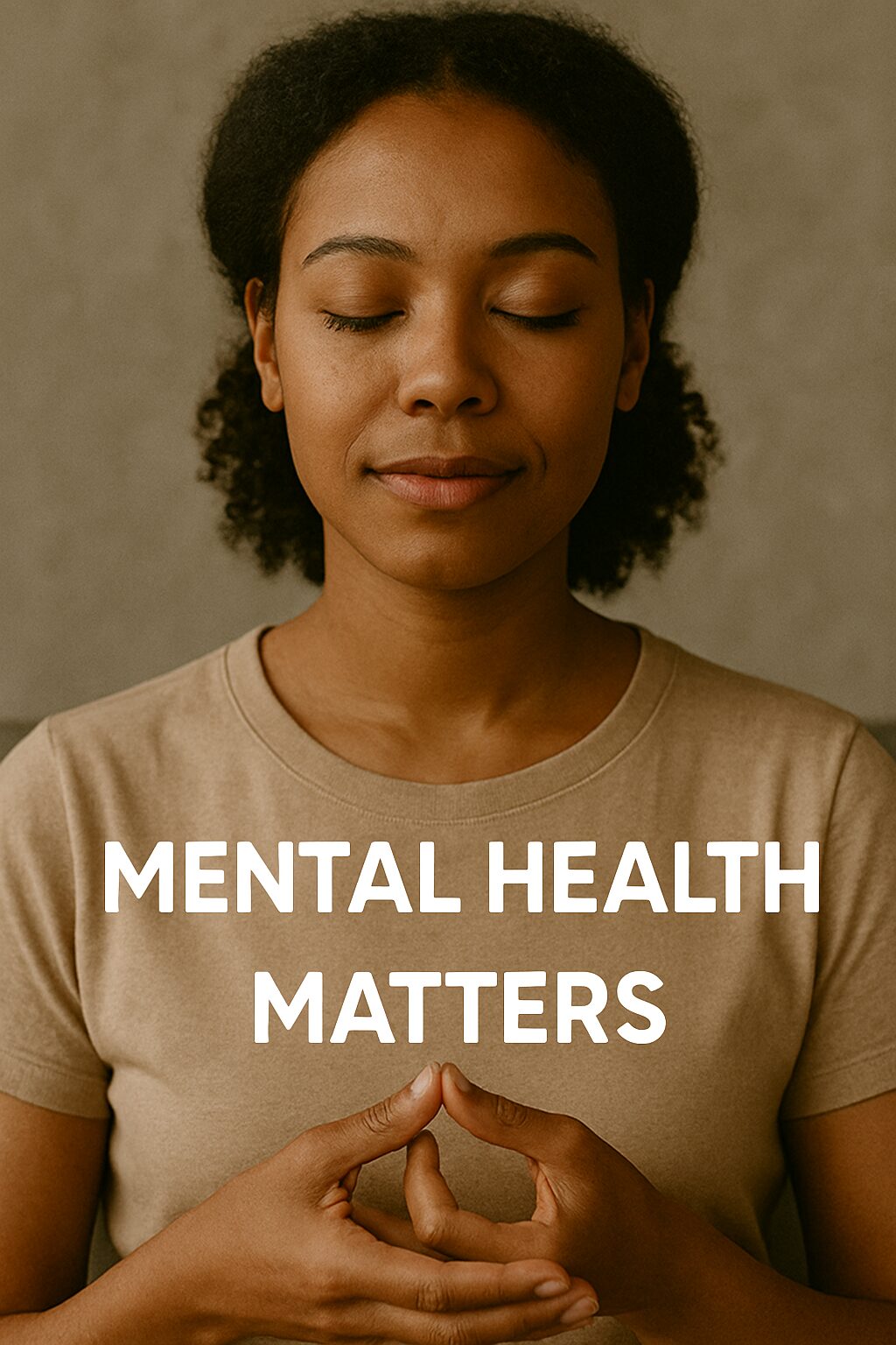 African woman practicing mindfulness at home